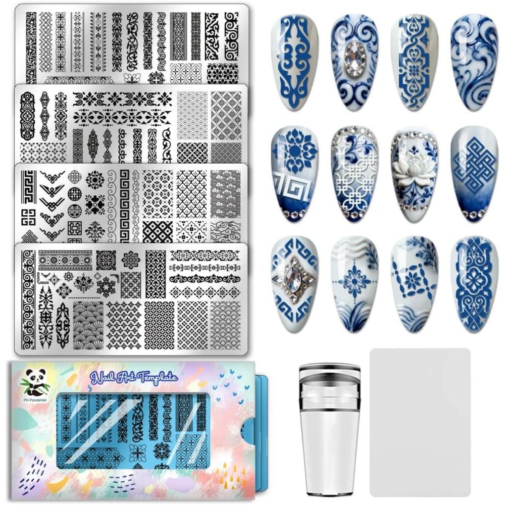 Nail Stamping Plate - 4 pezzi di piastre per timbratura